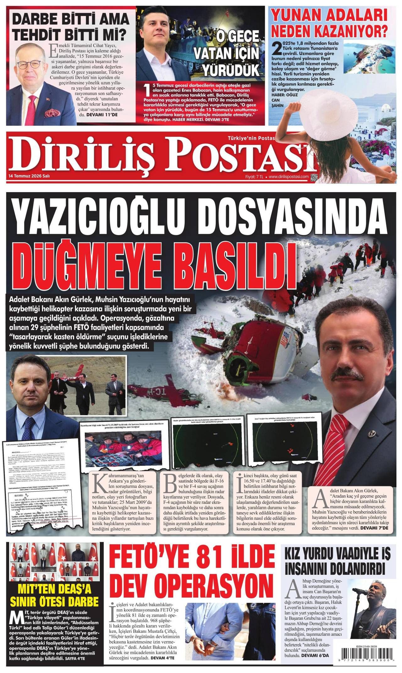 Diriliş Postası Gazetesi Gazete Manşeti